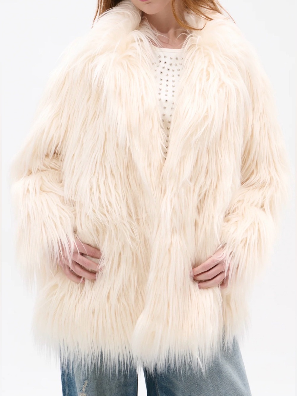 NWT azalea wang Faux Fur Shag cream  oversized look Coat size S